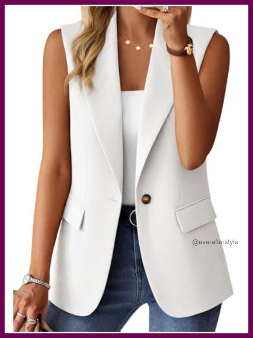 Sleeveless Open Front Blazer Vest Lightweight Business Casual